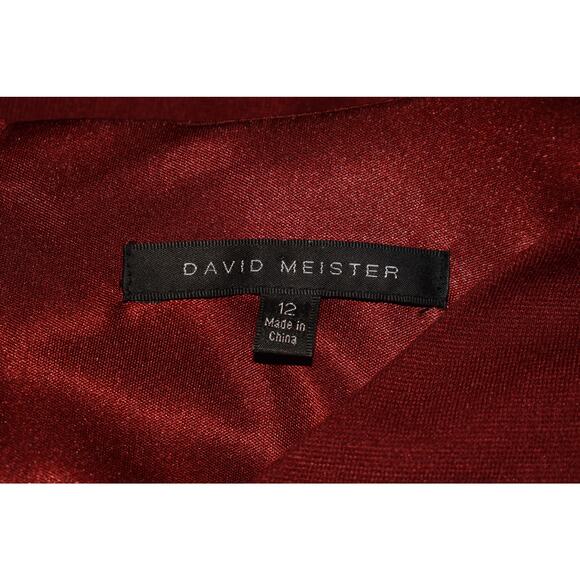 DAVID MEISTER $325 Asymmetric Neck Pleated 3/4 Sleeve Sheath Dress Dark Red 12 - Picture 3 of 3